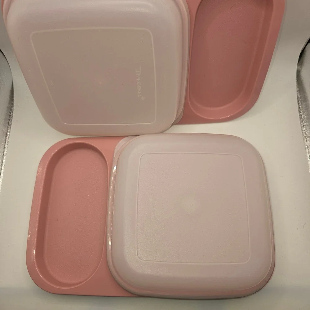 Vintage Tupperware Meal Mates Dusty Rose Lunch Box Set of 2. Unused.